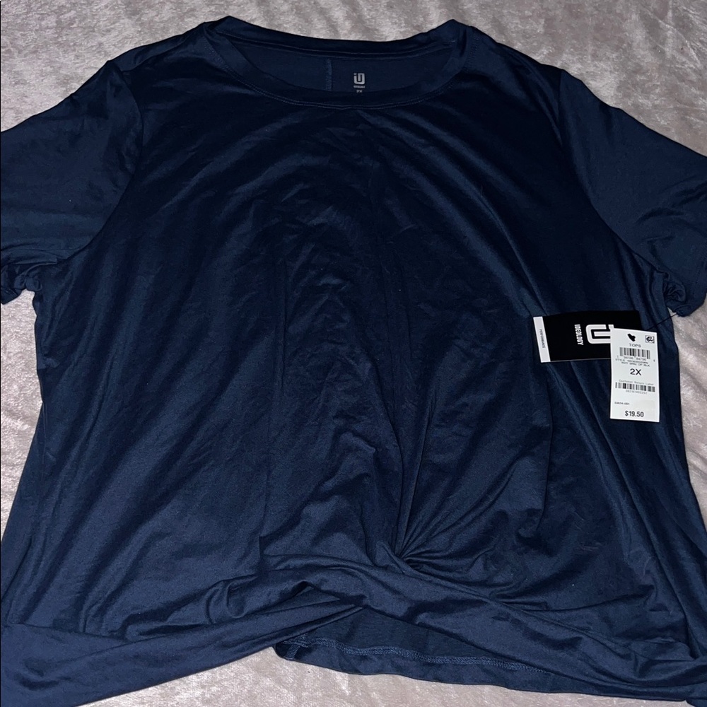 Ideology Navy Short Sleeve Tee with Twist Knot Front NWT